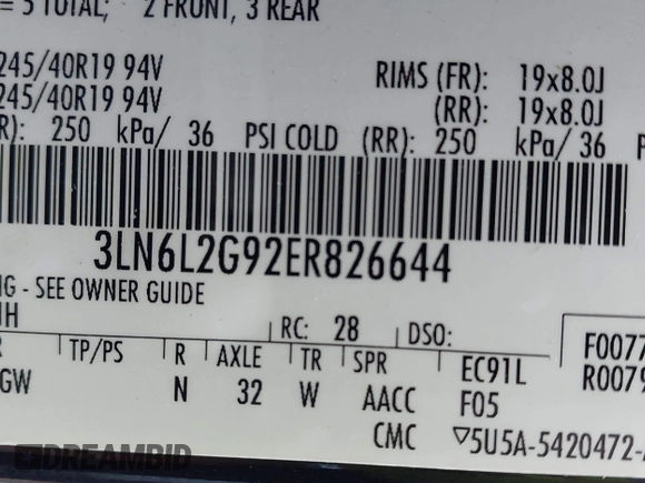 2014 Lincoln MKZ with VIN 3LN6L2G92ER826644, listed as a IAAI auction lot 42797602 with 153,069 mi miles and . Bid and sale history available at DreamBid. Image 9.