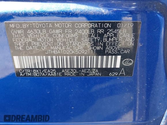 2019 Lexus IS 300 z VIN JTHBA1D20K5092111, wystawiony jako IAAI lot #42137049 z przebiegiem 95 113 mil mil oraz . Historia ofert i sprzedaży dostępna na DreamBid. Obrazek 9.