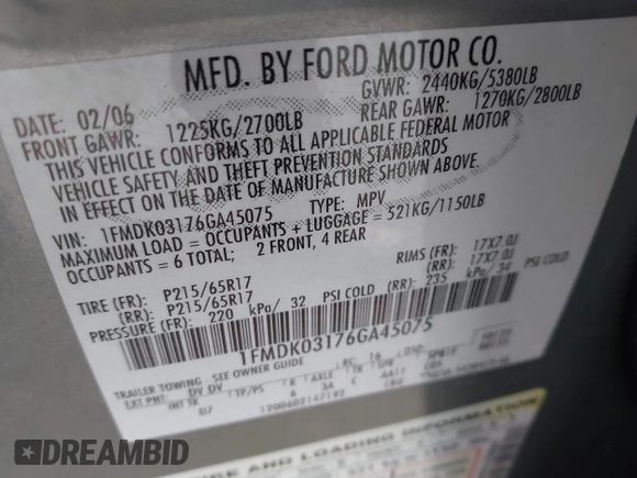 2006 Ford Freestyle Limited with VIN 1FMDK03176GA45075, listed as a IAAI auction lot 42159900 with 200,578 mi miles and . Bid and sale history available at DreamBid. Image 9.