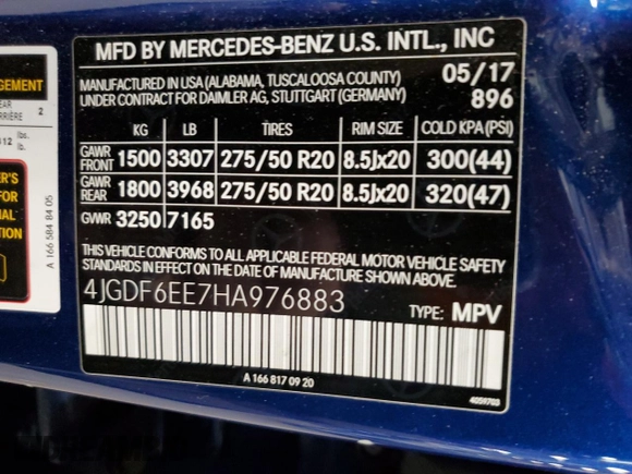 2017 Mercedes-Benz GLS 450 with VIN 4JGDF6EE7HA976883, listed as a Copart auction lot 50027235 with 133,304 mi miles and Salvage Title. Bid and sale history available at DreamBid. Image 13.