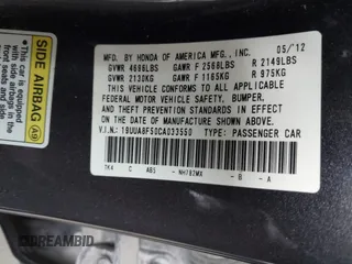 2012 Acura TL Tech Auto with VIN 19UUA8F50CA033550, listed as a IAAI auction lot 41897191 with 198,629 mi miles. Bid and sale history available at carsss.com. Image 9.