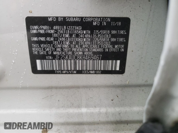 2019 Subaru Forester Limited with VIN JF2SKAUC8KH469467, listed as a Copart auction lot 44433865 with 76,752 mi miles and Salvage Title. Bid and sale history available at carsss.com. Image 15.