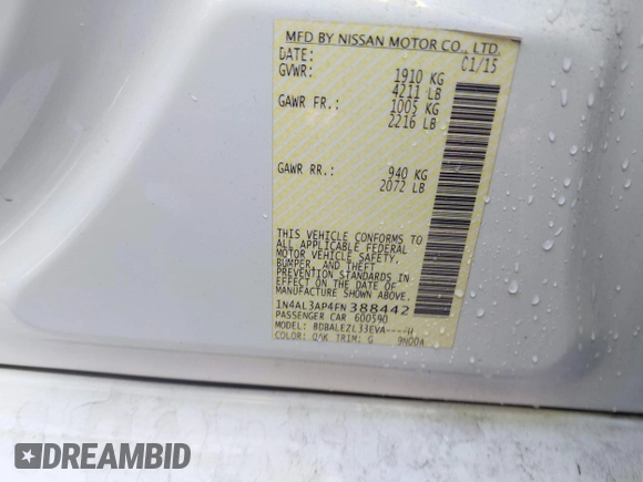 2015 Nissan Altima S with VIN 1N4AL3AP4FN388442, listed as a IAAI auction lot 42107172 with 113,354 mi miles and . Bid and sale history available at carsss.com. Image 9.