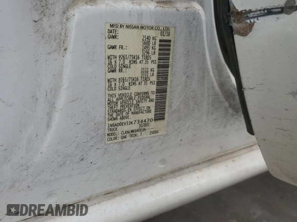 2018 Nissan Frontier SV with VIN 1N6AD0EV3JN734470, listed as a Copart auction lot 55395825 with 163,044 mi miles and Salvage title. Bid and sale history available at DreamBid. Image 13.