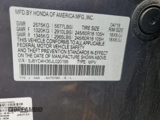 2018 Acura MDX with VIN 5J8YD4H36JL020199, listed as a Copart auction lot 58583595 with 112,602 mi miles and Salvage title. Bid and sale history available at DreamBid. Image 12.