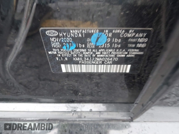 2021 Hyundai Sonata Hybrid SEL with VIN KMHL34JJ2MA026470, listed as a IAAI auction lot 41786171 with 40,157 mi miles. Bid and sale history available at carsss.com. Image 9.