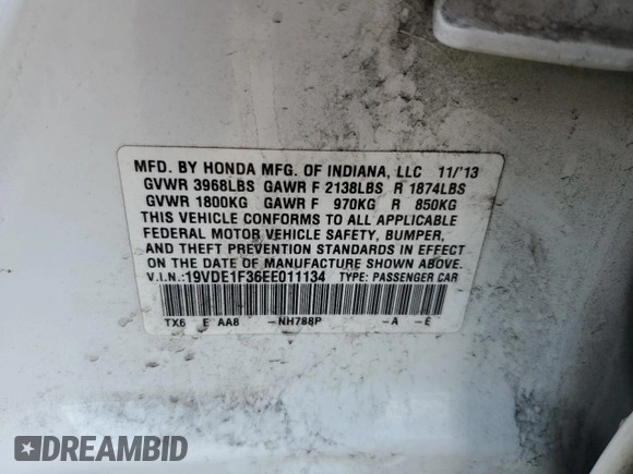 2014 Acura ILX with VIN 19VDE1F36EE011134, listed as a Copart auction lot 52903645 with 161,029 mi miles and Salvage title. Bid and sale history available at DreamBid. Image 12.