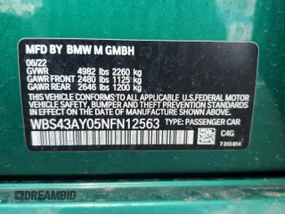 2022 BMW M3 Competition xDrive z VIN WBS43AY05NFN12563, wystawiony jako Copart lot #56837075 z przebiegiem Nie podano mil oraz Szkoda całkowita • Salvage title. Historia ofert i sprzedaży dostępna na DreamBid. Obrazek 12.
