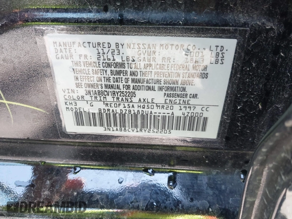 2024 Nissan Sentra SV with VIN 3N1AB8CV1RY252205, listed as a IAAI auction lot 42402273 with 23,328 mi miles and . Bid and sale history available at DreamBid. Image 9.
