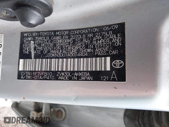 2010 Toyota Prius II with VIN JTDKN3DU1A0014404, listed as a IAAI auction lot 42118661 with 219,306 mi miles. Bid and sale history available at carsss.com. Image 9.