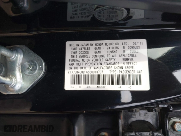 2011 Acura TSX z VIN JH4CU2F65BC013707, wystawiony jako IAAI lot #42120111 z przebiegiem 126 180 mil mil oraz . Historia ofert i sprzedaży dostępna na DreamBid. Obrazek 9.