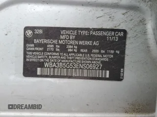 2014 BMW 3 Series 328i xDrive with VIN WBA3B5G53ENS06927, listed as a Copart auction lot 52871955 with 178,753 mi miles and Salvage Title. Bid and sale history available at DreamBid. Image 12.