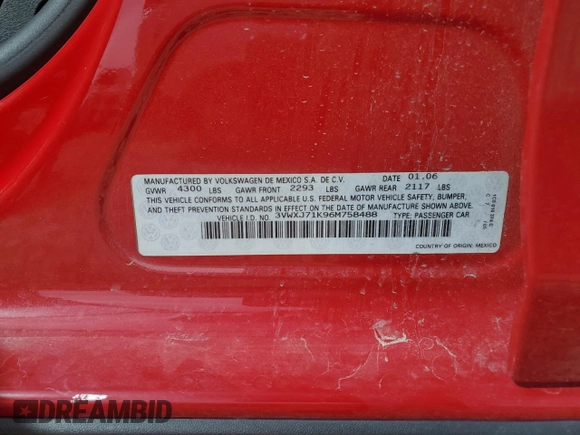 2006 Volkswagen Jetta Sedan GLI 2.0L Turbo with VIN 3VWXJ71K96M758488, listed as a Copart auction lot 51537404 with 186,413 mi miles and Salvage Title. Bid and sale history available at carsss.com. Image 12.