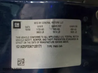 2010 Chevrolet Cobalt LT w/1LT with VIN 1G1AD5F55A7126171, listed as a Copart auction lot 46051515 with 220,302 mi miles and Clean Title. Bid and sale history available at carsss.com. Image 12.