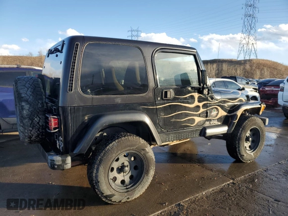 2002 Jeep Wrangler Sahara with VIN 1J4FA59S82P740585, listed as a Copart auction lot 46266265 with 145,129 mi miles and Salvage Title. Bid and sale history available at carsss.com. Image 3.