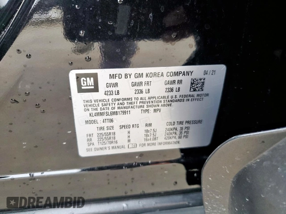 2021 Buick Encore GX Essence with VIN KL4MMFSL6MB179911, listed as a Copart auction lot 59385895 with 53,458 mi miles and Salvage title. Bid and sale history available at DreamBid. Image 12.