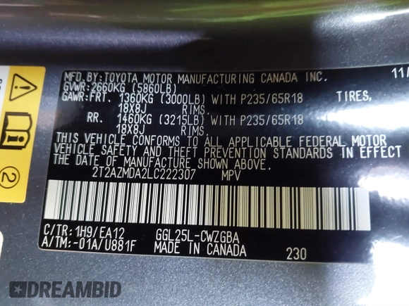 2020 Lexus RX 350 with VIN 2T2AZMDA2LC222307, listed as a IAAI auction lot 41739170 with 79,184 mi miles and . Bid and sale history available at DreamBid. Image 9.