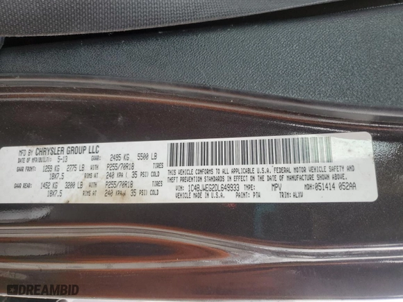 2013 Jeep Wrangler Unlimited Sahara with VIN 1C4BJWEG2DL649933, listed as a Copart auction lot 49736025 with 173,157 mi miles and Salvage Title. Bid and sale history available at carsss.com. Image 13.