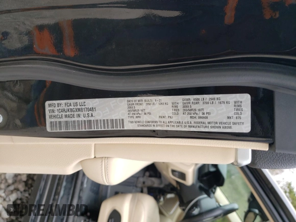 2021 Jeep Grand Cherokee Limited with VIN 1C4RJKBGXM8170481, listed as a Copart auction lot 52379115 with 69,007 mi miles and Salvage Title. Bid and sale history available at DreamBid. Image 14.