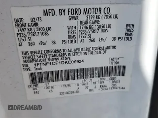 2013 Ford F-150 XL with VIN 1FTNF1CF1DKE06924, listed as a Copart auction lot 54252525 with 222,384 mi miles and Salvage title. Bid and sale history available at DreamBid. Image 13.