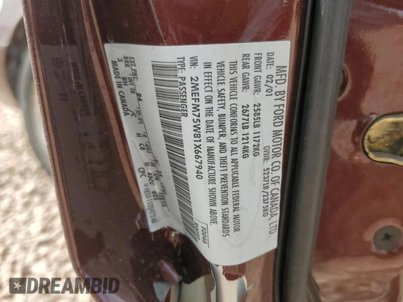 2001 Mercury Grand Marquis LS с VIN 2MEFM75W81X667940, выставлен на аукционе Copart как лот 48027015 с пробегом 121 967 миль миль и Списание • Salvage title. История ставок и продаж доступна на DreamBid. Изображение 12.