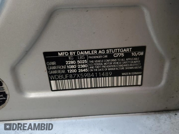 2009 Mercedes-Benz E 350 Luxury z VIN WDBUF87X59B411489, wystawiony jako Copart lot #51538905 z przebiegiem 275 282 mil mil oraz Szkoda całkowita • Salvage title. Historia ofert i sprzedaży dostępna na DreamBid. Obrazek 13.