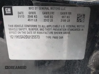 2013 Chevrolet Malibu LTZ with VIN 1G11H5SA2DU125573, listed as a IAAI auction lot 42047422 with 165,493 mi miles and . Bid and sale history available at DreamBid. Image 9.