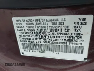 2008 Honda Odyssey LX с VIN 5FNRL38208B103308, выставлен на аукционе IAAI как лот 42252553 с пробегом 207 526 миль миль и . История ставок и продаж доступна на DreamBid. Изображение 9.