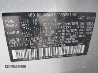 2022 Subaru Ascent Premium with VIN 4S4WMAED4N3447156, listed as a IAAI auction lot 42641004 with 74,504 mi miles and . Bid and sale history available at DreamBid. Image 9.