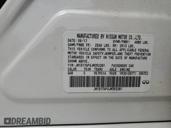 2018 Infiniti Q50 Luxe with VIN JN1EV7AP4JM352281, listed as a Copart auction lot 62262735 with 148,158 mi miles and Salvage title. Bid and sale history available at DreamBid. Image 12.