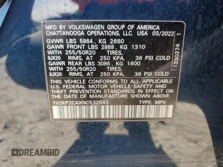 2022 Volkswagen Atlas SE with VIN 1V2KP2CAXNC532543, listed as a Copart auction lot 87745845 with 57,500 mi miles and Clean title. Bid and sale history available at DreamBid. Image 13.
