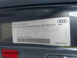 2019 Audi A4 Premium Plus with VIN WAUENAF48KA096381, listed as a IAAI auction lot 41000378 with 66,995 mi miles. Bid and sale history available at carsss.com. Image 9.