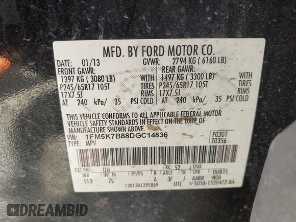 2013 Ford Explorer с VIN 1FM5K7B88DGC14836, выставлен на аукционе IAAI как лот 42206792 с пробегом 269 582 миль миль и . История ставок и продаж доступна на DreamBid. Изображение 9.