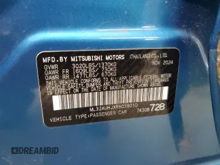 2024 Mitsubishi Mirage ES with VIN ML32AUHJXRH038010, listed as a Copart auction lot 60400125 with 5,264 mi miles and Non repairable. Bid and sale history available at DreamBid. Image 12.