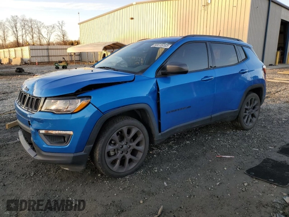 2021 Jeep Compass 80th Anniversary z VIN 3C4NJCEB9MT552992, wystawiony jako Copart lot #88515185 z przebiegiem 65 797 mil mil oraz Szkoda całkowita • Salvage title. Historia ofert i sprzedaży dostępna na DreamBid. Obrazek 1.