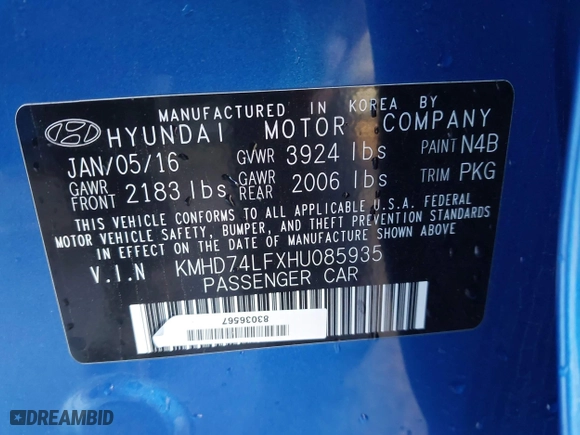 2017 Hyundai Elantra SE with VIN KMHD74LFXHU085935, listed as a IAAI auction lot 41477983 with 120,681 mi miles. Bid and sale history available at carsss.com. Image 9.