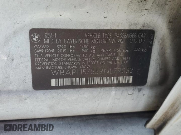 2009 BMW 3 Series 328i z VIN WBAPH57559NL79032, wystawiony jako Copart lot #52024355 z przebiegiem 115 036 mil mil oraz Szkoda całkowita • Salvage title. Historia ofert i sprzedaży dostępna na DreamBid. Obrazek 12.