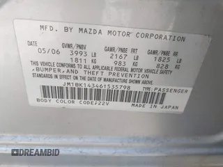 2006 Mazda 3 s z VIN JM1BK143461535798, wystawiony jako IAAI lot #42578798 z przebiegiem 160 372 mil mil oraz . Historia ofert i sprzedaży dostępna na DreamBid. Obrazek 9.