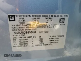 2015 Chevrolet Silverado 1500 LT with VIN 3GCPCREC1FG445638, listed as a Copart auction lot 55586395 with 106,317 mi miles and Salvage Title. Bid and sale history available at DreamBid. Image 12.