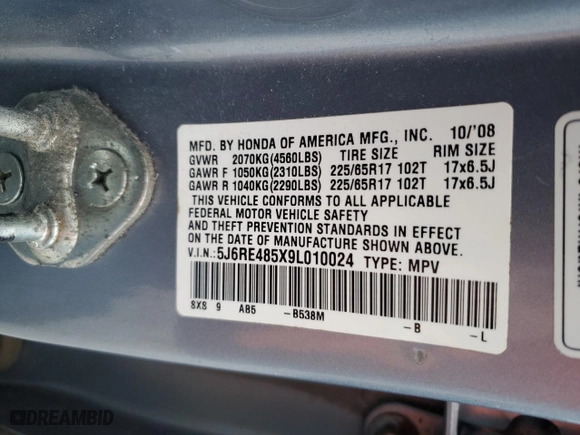 2009 Honda CR-V EX with VIN 5J6RE485X9L010024, listed as a Copart auction lot 82308044 with 163,202 mi miles and Salvage Title. Bid and sale history available at carsss.com. Image 13.