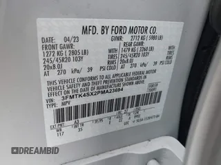 2023 Ford Mustang Mach-E GT with VIN 3FMTK4SX2PMA23694, listed as a IAAI auction lot 41125283 with 15,252 mi miles and . Bid and sale history available at DreamBid. Image 9.