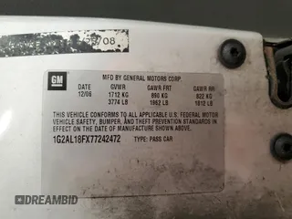 2007 Pontiac G5 with VIN 1G2AL18FX77242472, listed as a Copart auction lot 76899804 with 140,283 mi miles and Non Repairable. Bid and sale history available at carsss.com. Image 12.