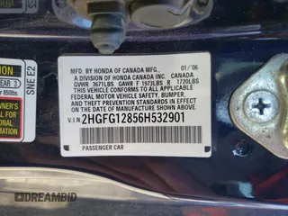 2006 Honda Civic Cpe EX with VIN 2HGFG12856H532901, listed as a Copart auction lot 48634825 with 202,881 mi miles and Salvage Title. Bid and sale history available at carsss.com. Image 12.