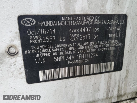 2015 Hyundai Sonata Sport with VIN 5NPE34AF1FH111224, listed as a Copart auction lot 51499875 with 114,895 mi miles and Clean title. Bid and sale history available at DreamBid. Image 12.
