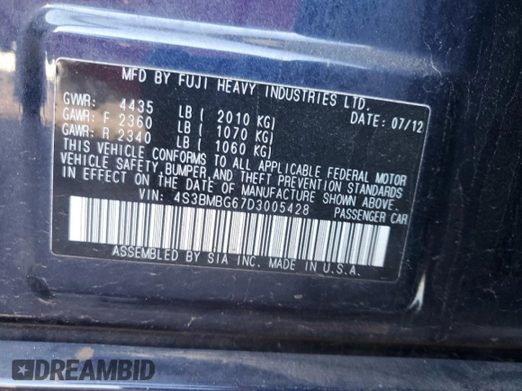 2013 Subaru Legacy Premium with VIN 4S3BMBG67D3005428, listed as a Copart auction lot 82422054 with 155,986 mi miles and Salvage Title. Bid and sale history available at DreamBid. Image 14.