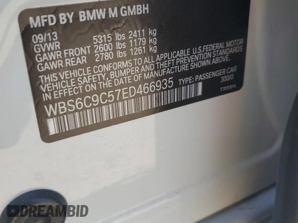 2014 BMW M6 with VIN WBS6C9C57ED466935, listed as a Copart auction lot 46622715 with 78,015 mi miles and Clean title. Bid and sale history available at DreamBid. Image 12.