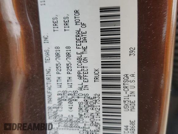 2017 Toyota Tundra SR5 z VIN 5TFRW5F11HX217532, wystawiony jako Copart lot #46910165 z przebiegiem 95 097 mil mil oraz Szkoda całkowita • Salvage title. Historia ofert i sprzedaży dostępna na DreamBid. Obrazek 12.