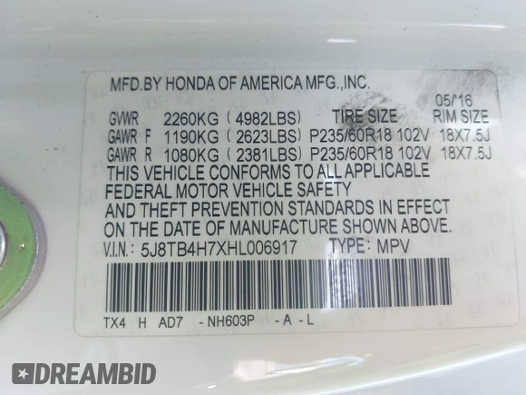 2017 Acura RDX Advance with VIN 5J8TB4H7XHL006917, listed as a IAAI auction lot 42610247 with 77,994 mi miles and . Bid and sale history available at DreamBid. Image 9.