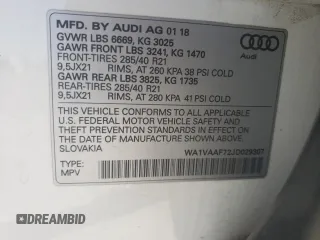 2018 Audi Q7 Prestige z VIN WA1VAAF72JD029307, wystawiony jako Copart lot #47616475 z przebiegiem 92 366 mil mil oraz Szkoda całkowita • Salvage title. Historia ofert i sprzedaży dostępna na DreamBid. Obrazek 12.