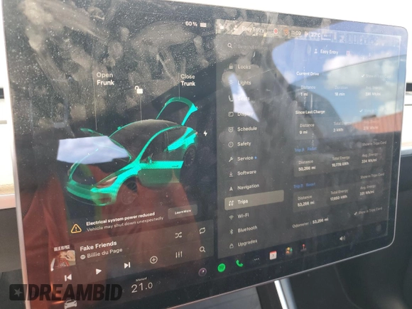 2020 Tesla Model Y Long Range with VIN 5YJYGDEE7LF038244, listed as a Copart auction lot 44153755 with 53,256 mi miles and Salvage Title. Bid and sale history available at DreamBid. Image 9.
